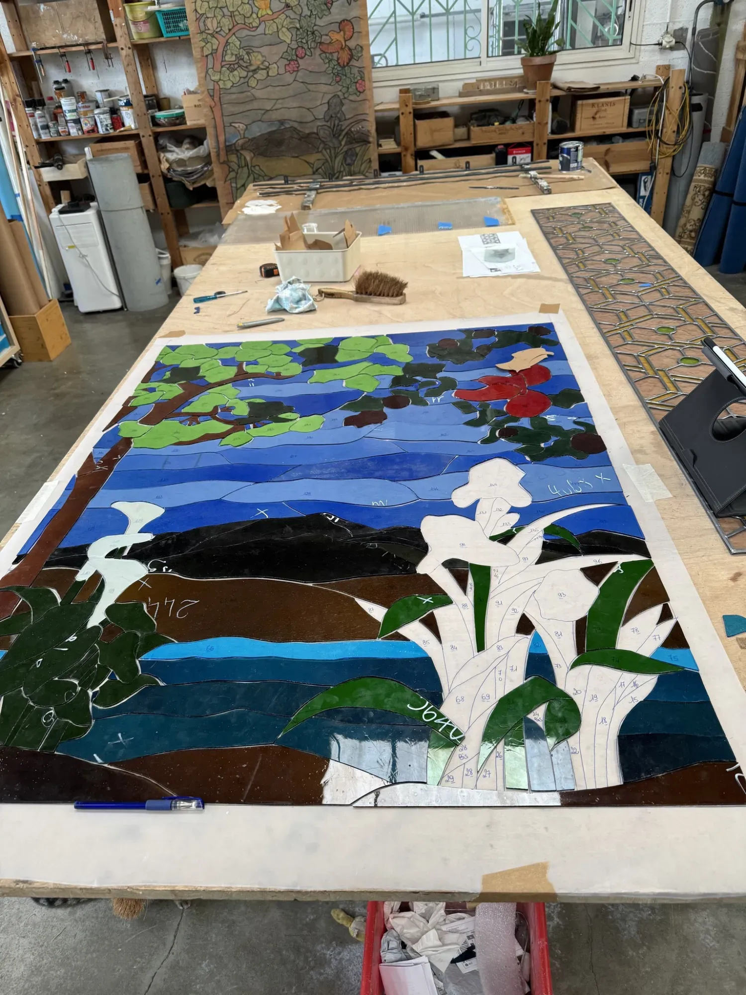 vitrail paysage fleurs oiseau (1)